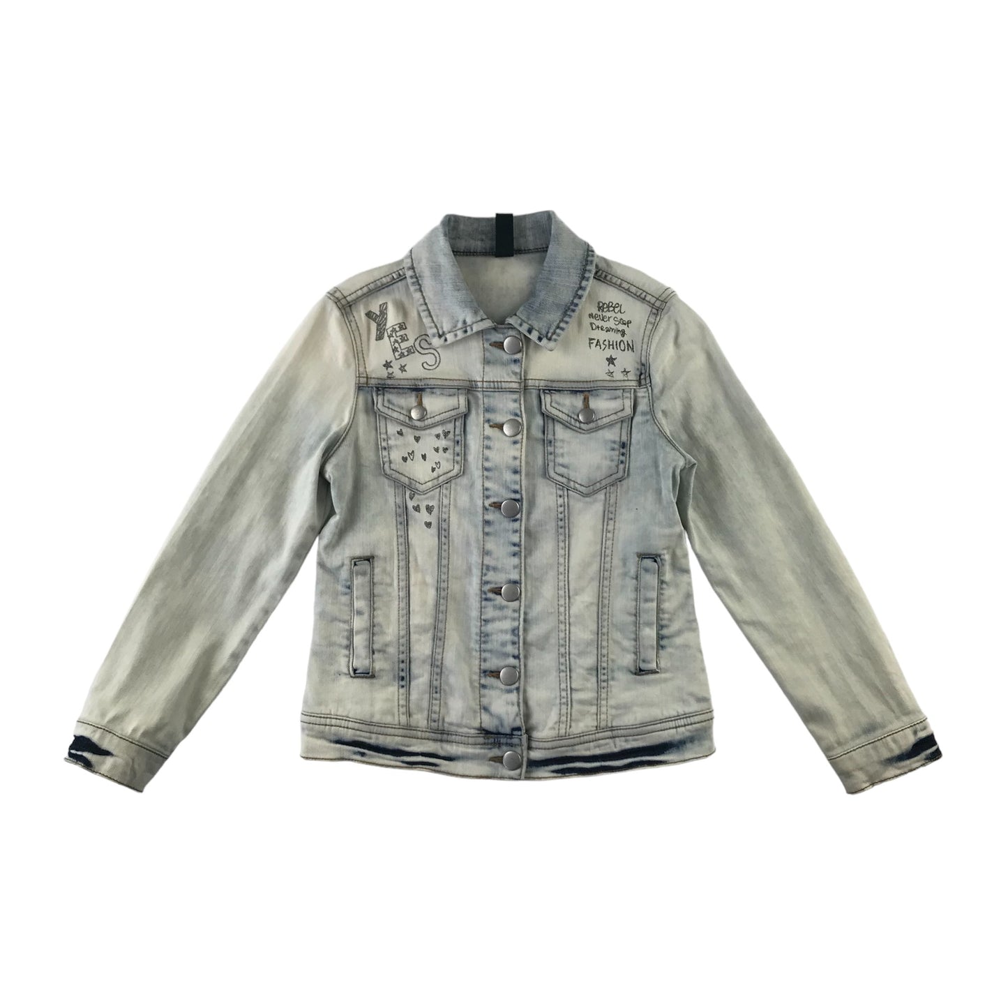 Benetton Denim Jacket 7-8 years light blue text print designs