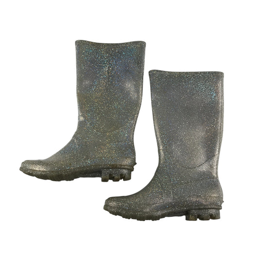 Wellie boots shoe 3 silver glittery calf height