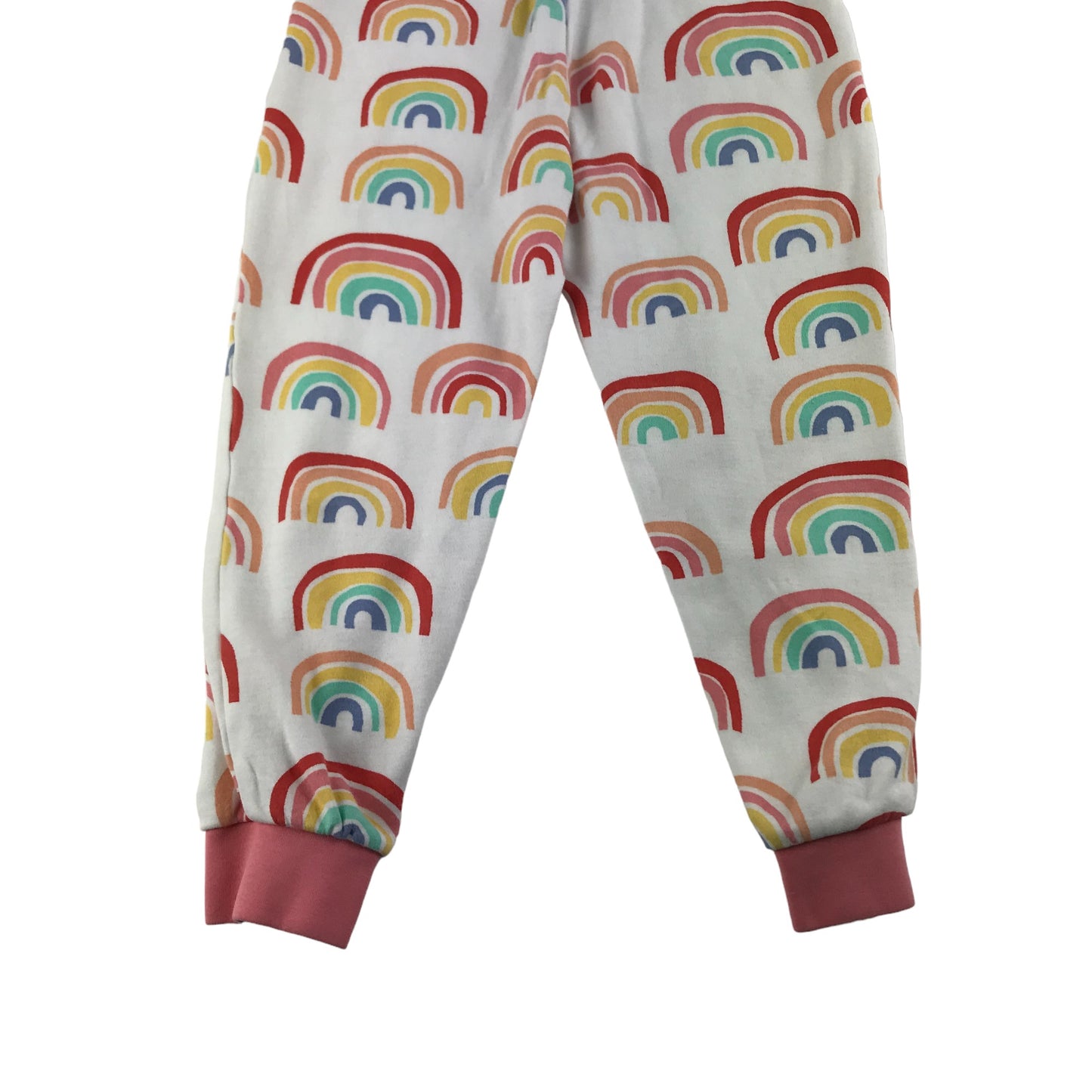 F&F Pyjama Set Age 5 White Pink Multicolour Rainbows Long Sleeve Cotton