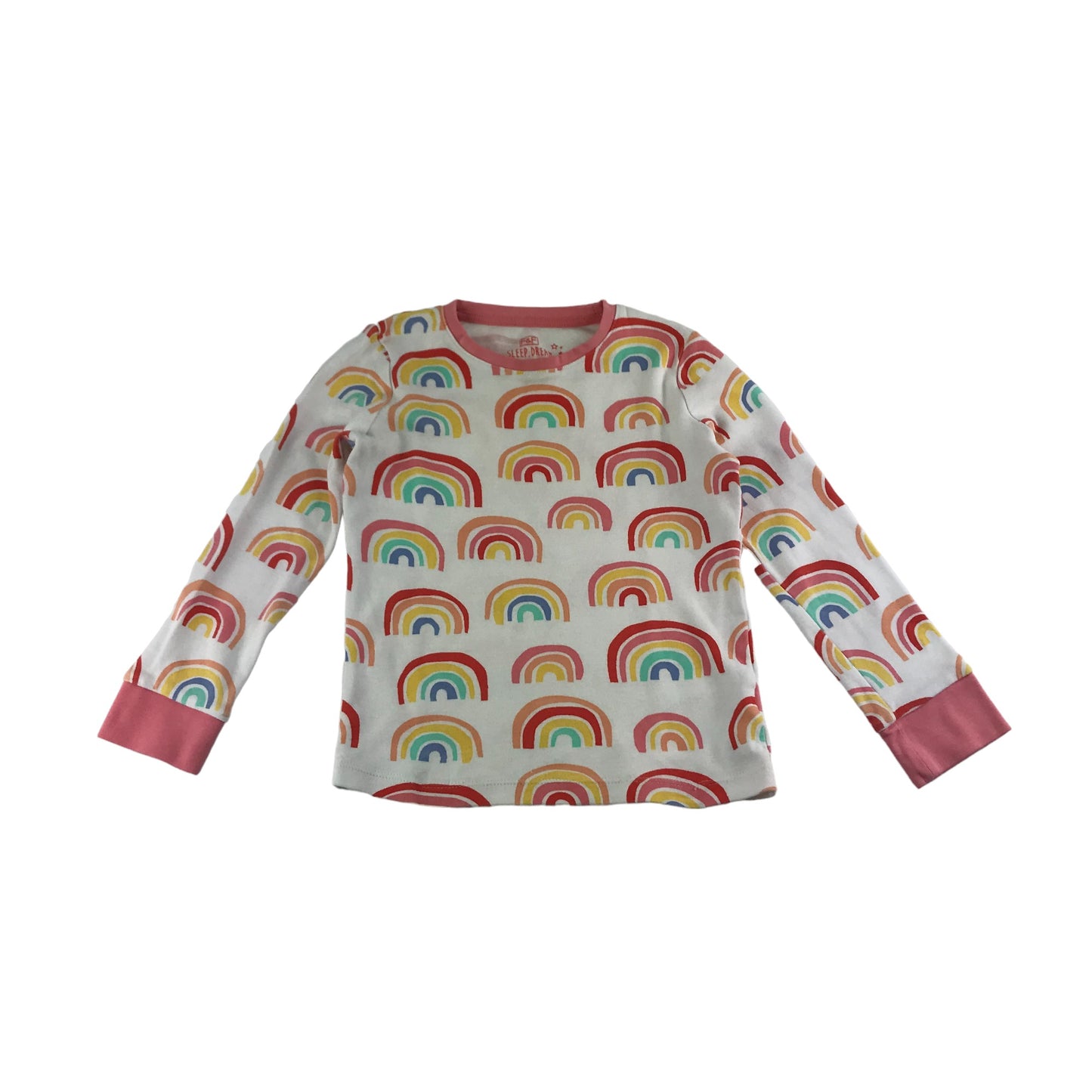 F&F Pyjama Set Age 5 White Pink Multicolour Rainbows Long Sleeve Cotton