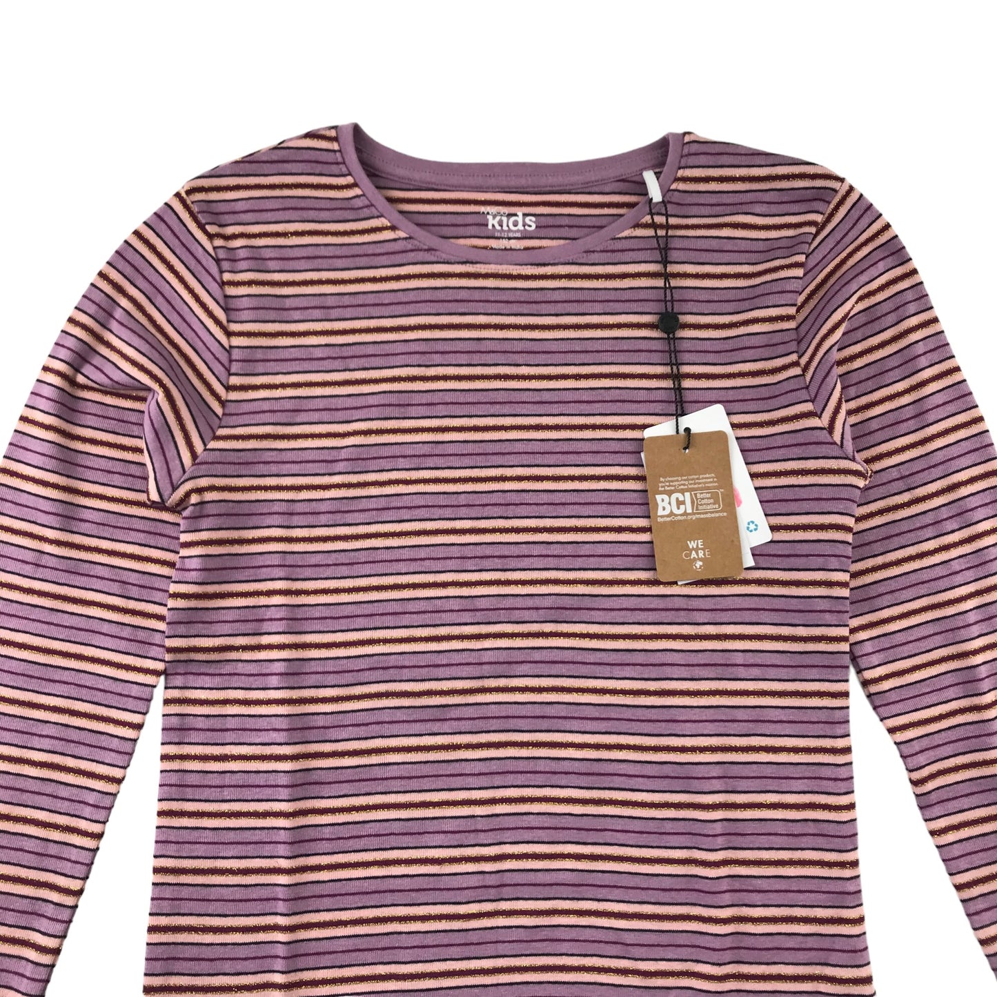M&Co T-Shirt Age 11 Purple and Peachy Pink Sparkly Stripy