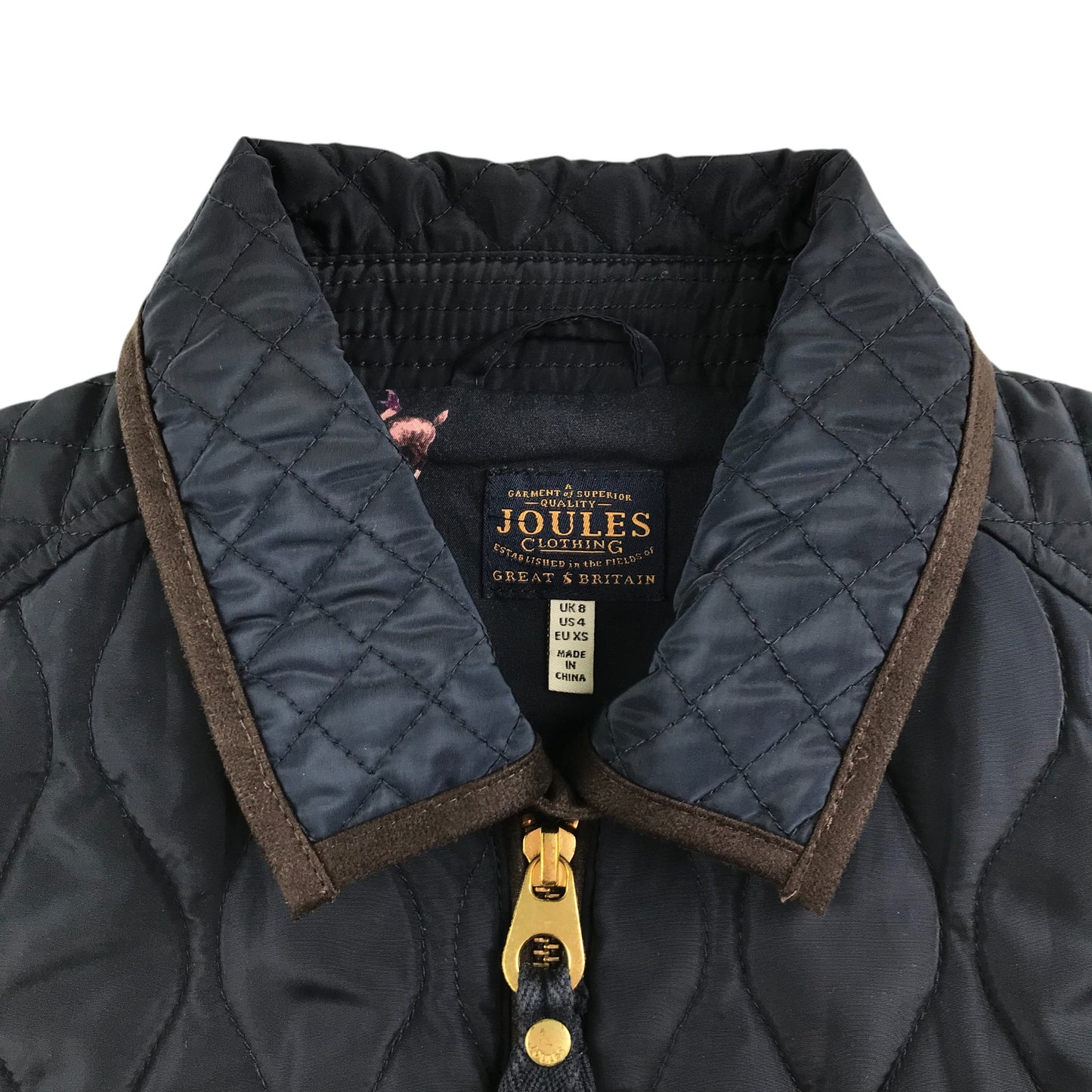 Joules gilet women size U 8 navy blue quilted light with zipper