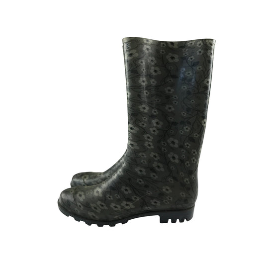 Wellie boots shoe size 7 black and grey floral print calf height