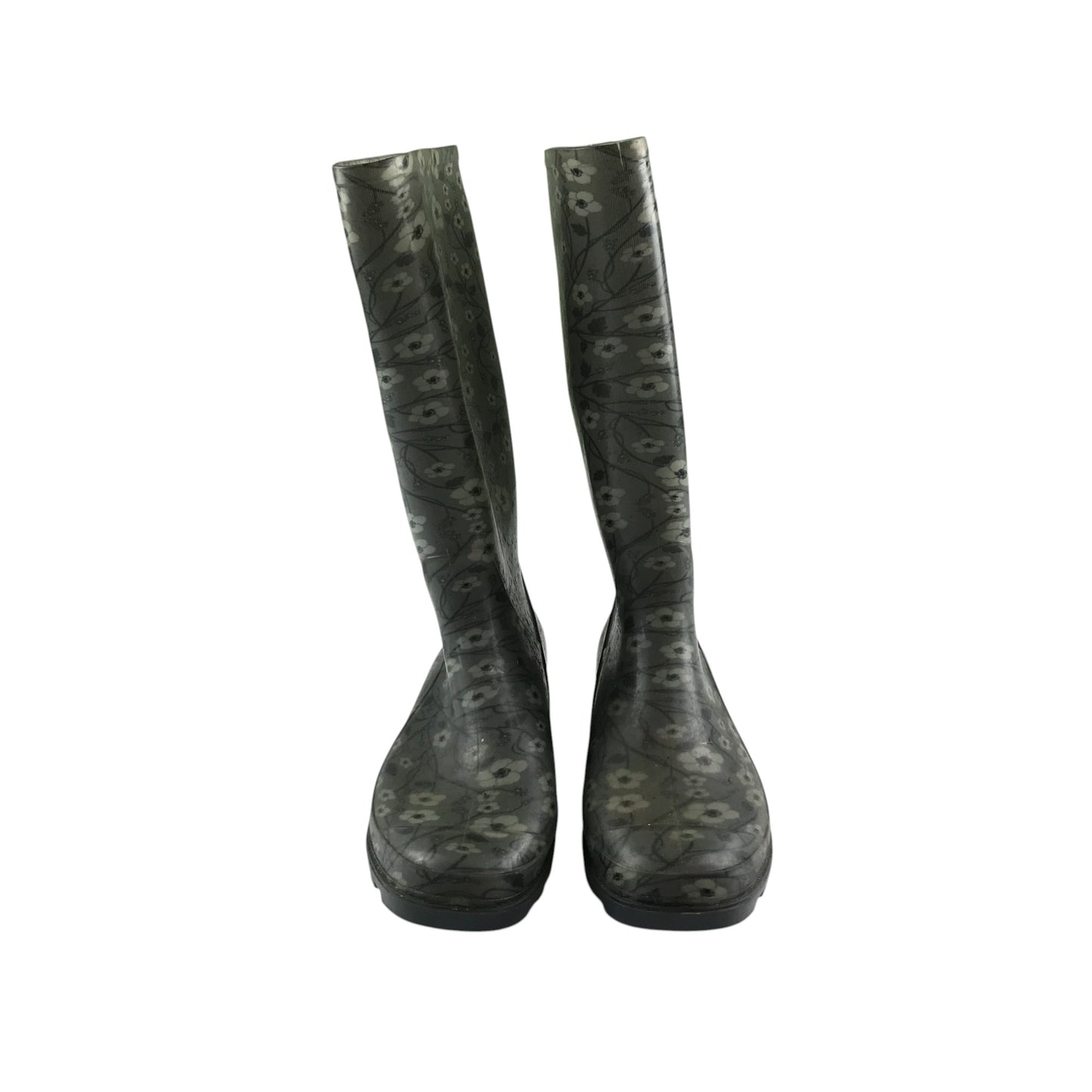 Wellie boots shoe size 7 black and grey floral print calf height