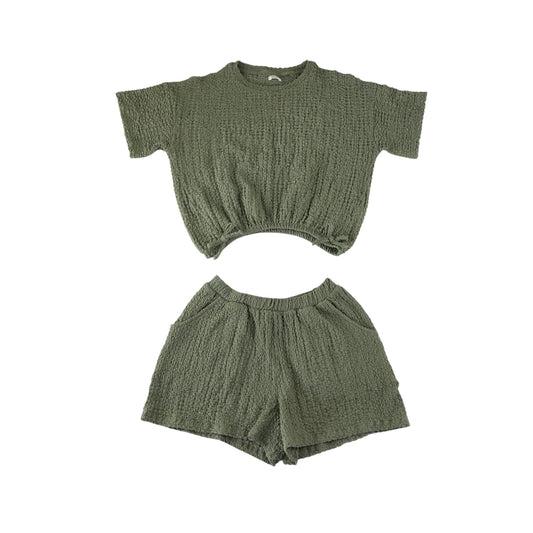 Next top and shorts set 8-9 years khaki green stretchy summery outfit