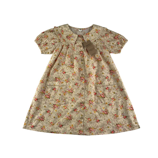 Next dress 5-6 years light beige floral vintage style puff sleeve cotton