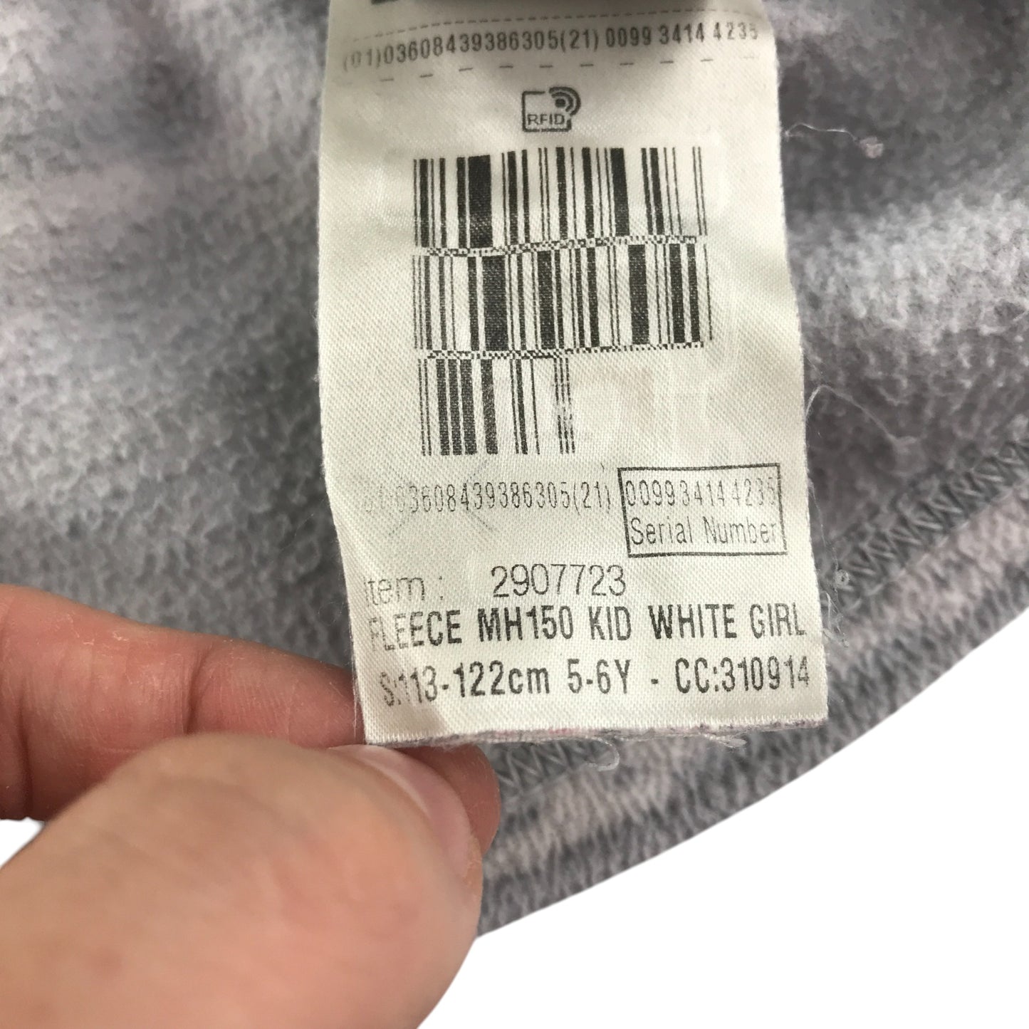 Decathlon fleece 5-6 years light grey with pink detailing full zipper
