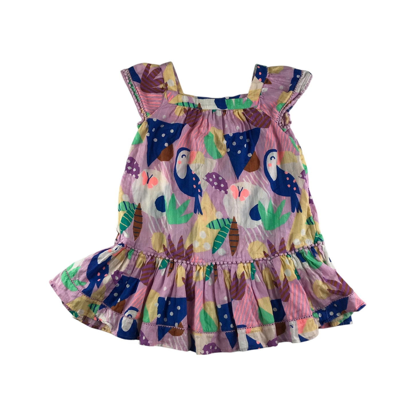 M&S dress 5-6 years lilac toucan parrots drop waist cotton