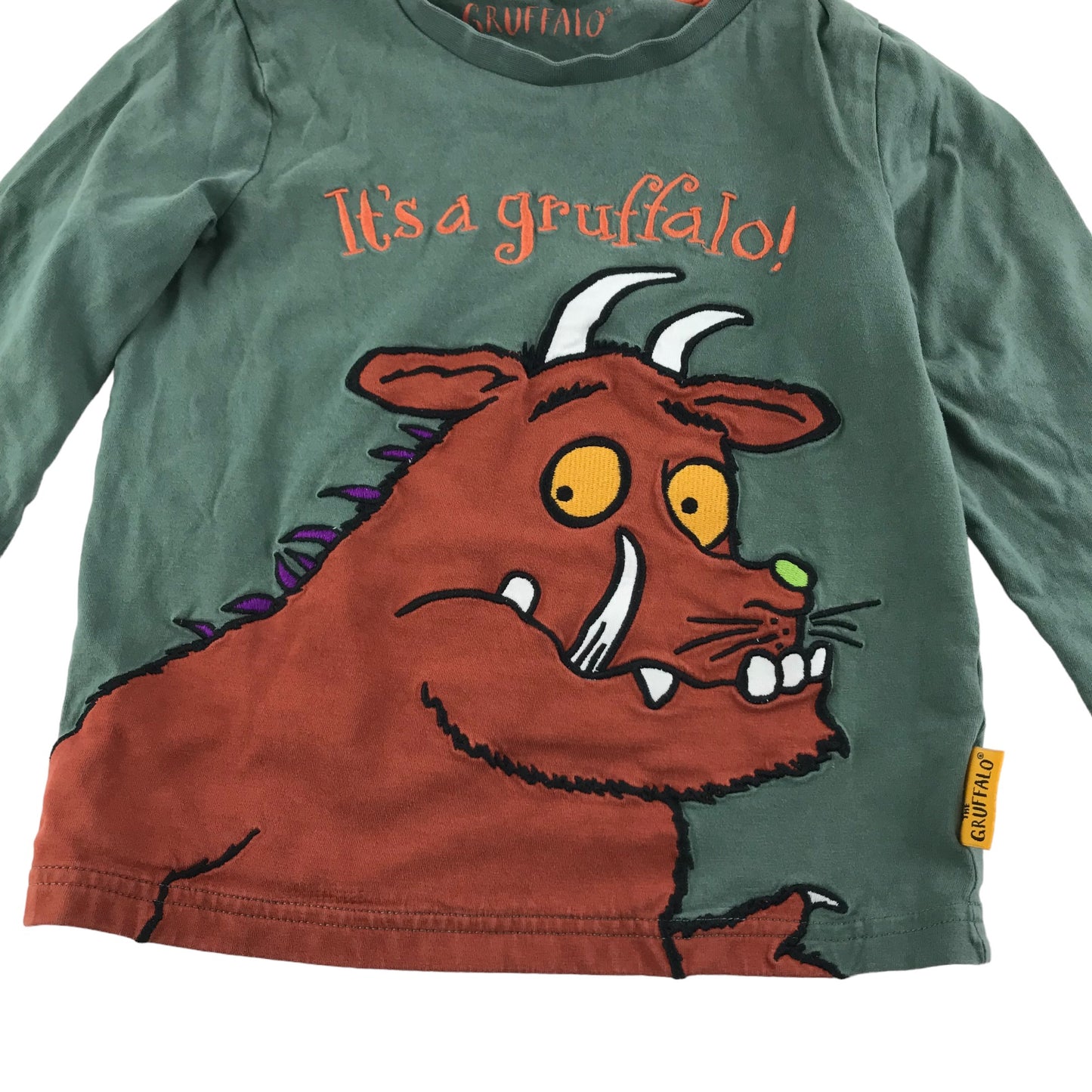 M&S Pyjama Set Age 6 Khaki Green Grey Gruffalo Print Pattern Long Sleeve