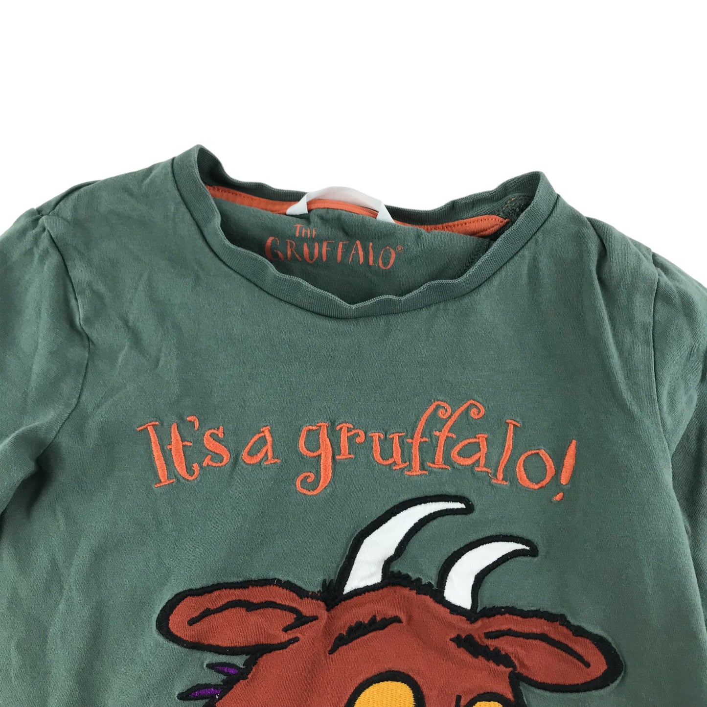 M&S Pyjama Set Age 6 Khaki Green Grey Gruffalo Print Pattern Long Sleeve