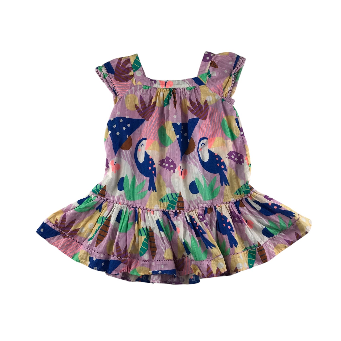 M&S dress 5-6 years lilac toucan parrots drop waist cotton