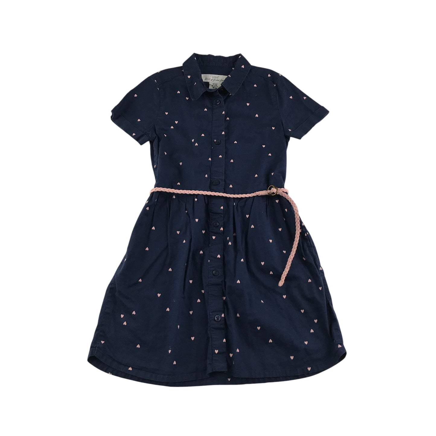 H&M dress 5-6 years navy blue short sleeve love hearts shirt cotton