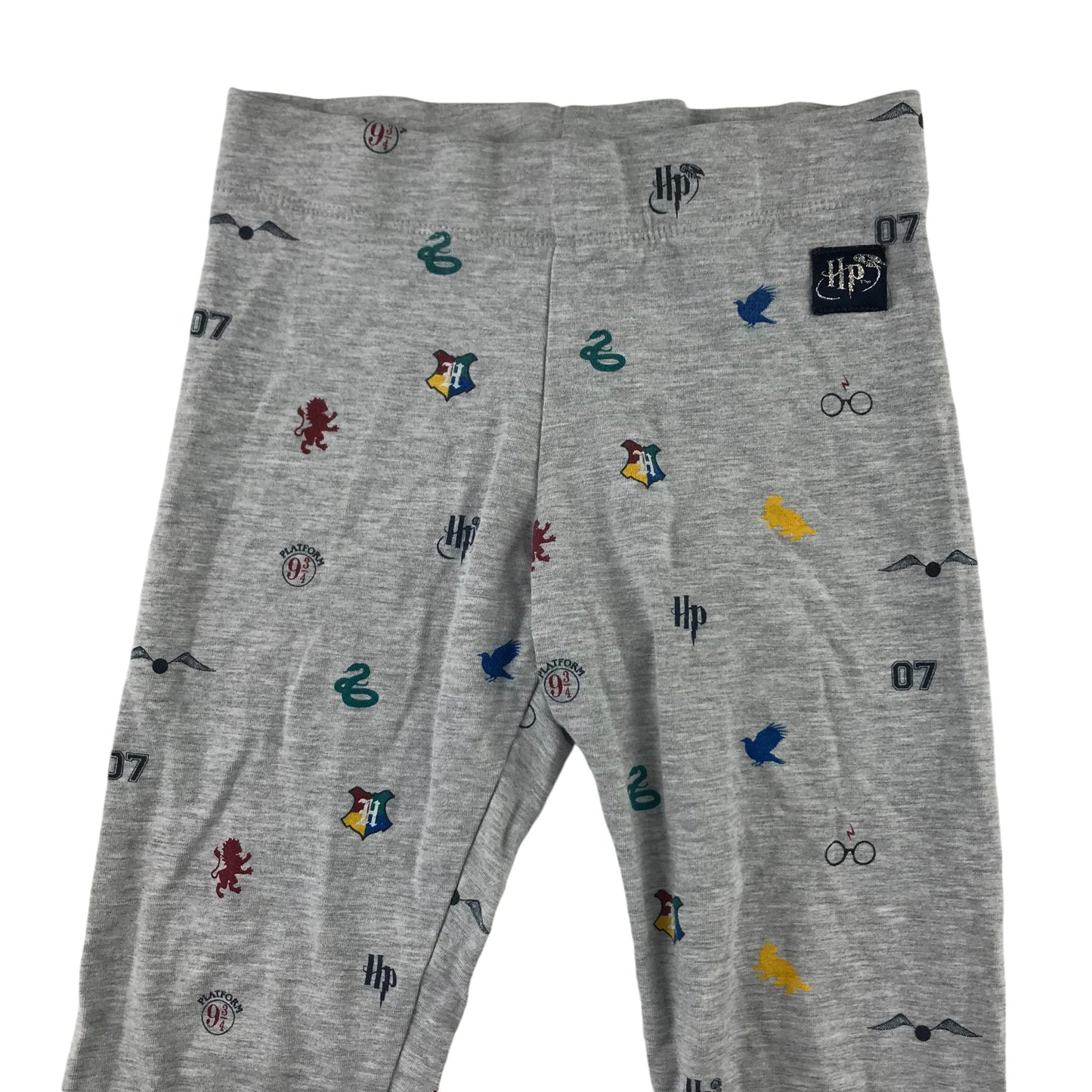 M&S leggings 7-8 years grey Harry Potter Hogwarts houses logos