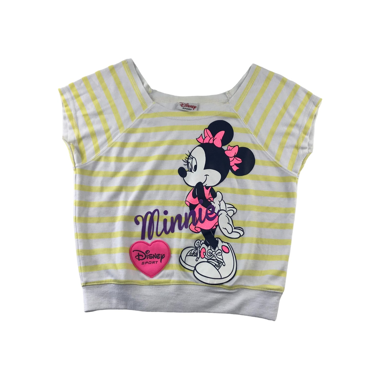 Disney Sweater Age 9 Yellow Stripy Minnie Mouse Short Sleeve Light Jersey
