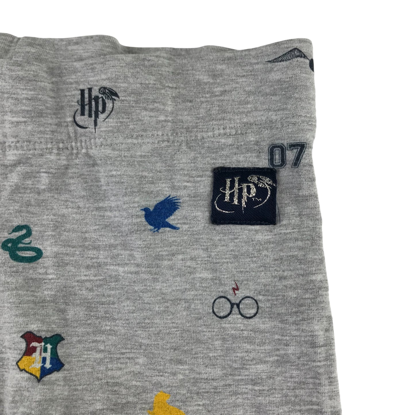 M&S leggings 7-8 years grey Harry Potter Hogwarts houses logos