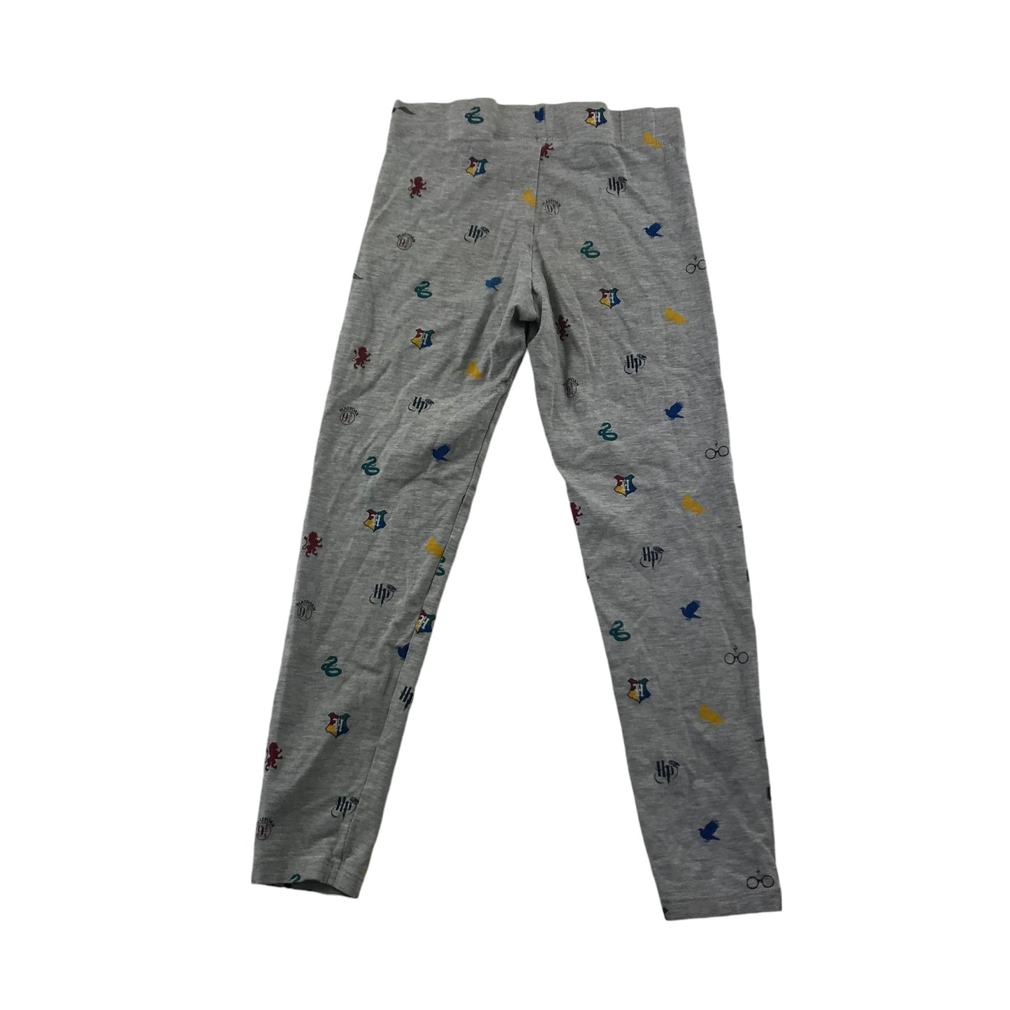 M&S leggings 7-8 years grey Harry Potter Hogwarts houses logos