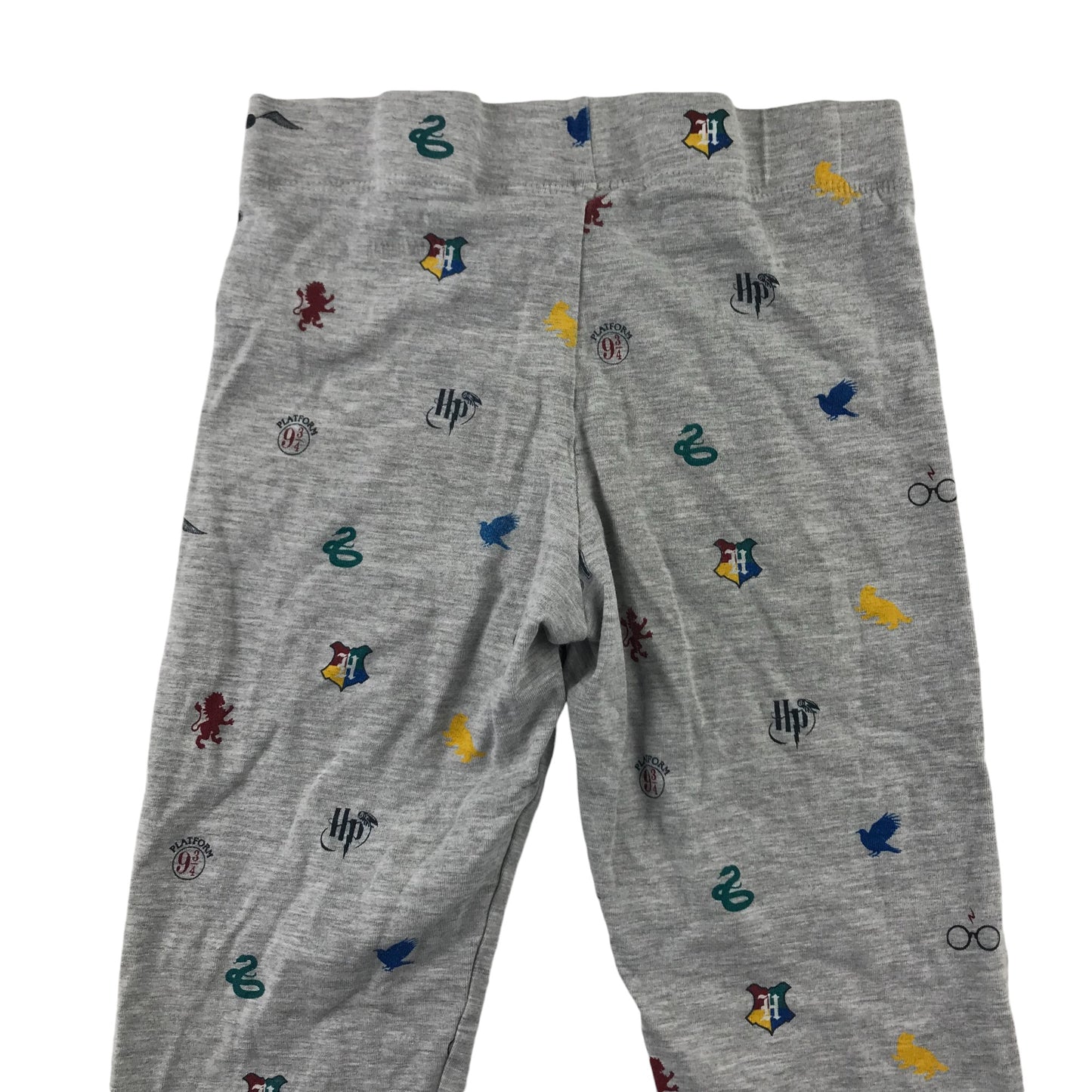 M&S leggings 7-8 years grey Harry Potter Hogwarts houses logos