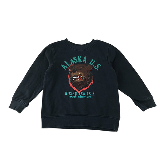 H&M sweater 4-6 years navy blue sequin bear Alaska print