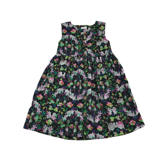 Next dress 5-6 years black and green floral sleeveless button up cotton