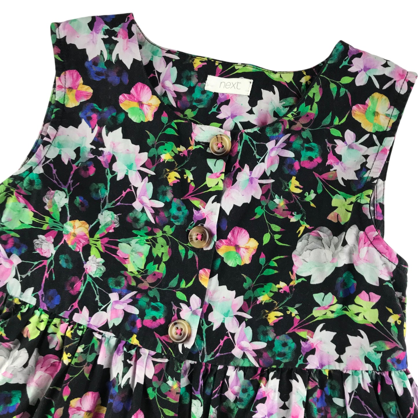 Next dress 5-6 years black and green floral sleeveless button up cotton