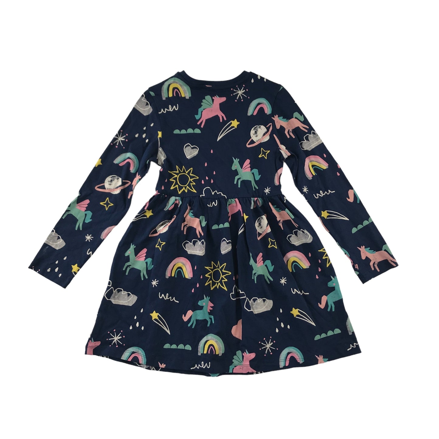 M&S Dress Age 5 Navy Unicorn Long Sleeve T-shirt Dress