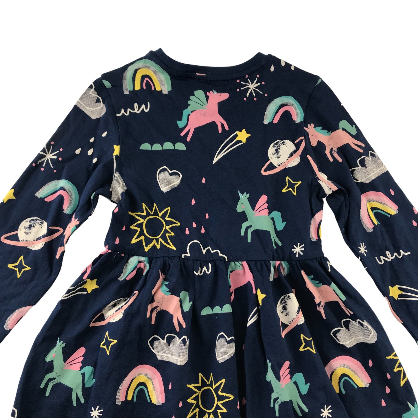 M&S Dress Age 5 Navy Unicorn Long Sleeve T-shirt Dress