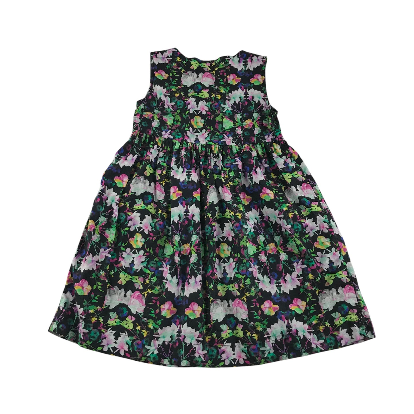 Next dress 5-6 years black and green floral sleeveless button up cotton