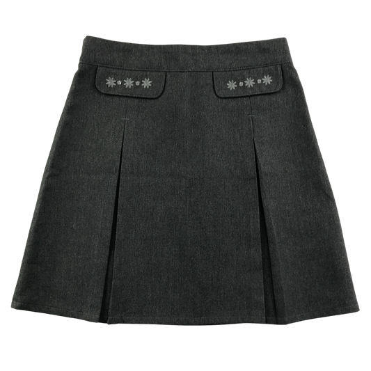 M&S grey floral embroidered school skirt