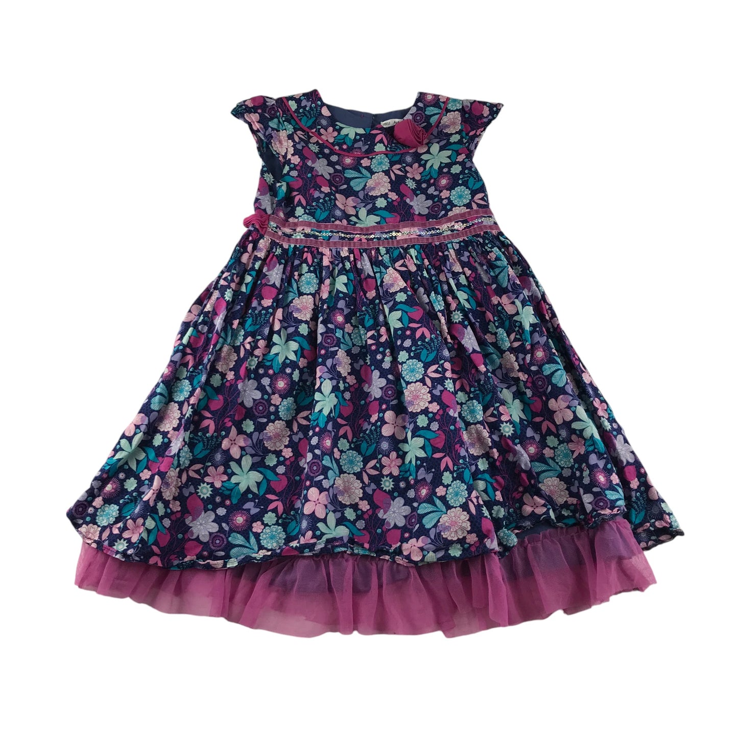 M&S dress 6-7 years blue and pink floral layered cotton