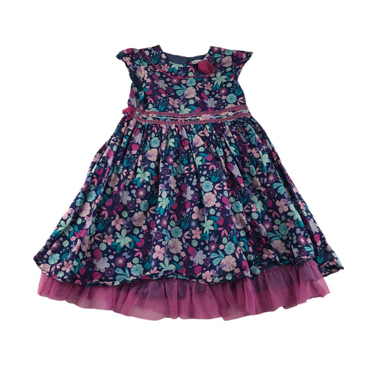 M&S dress 6-7 years blue and pink floral layered cotton