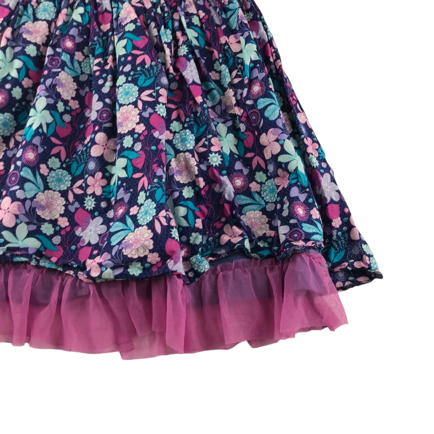 M&S dress 6-7 years blue and pink floral layered cotton