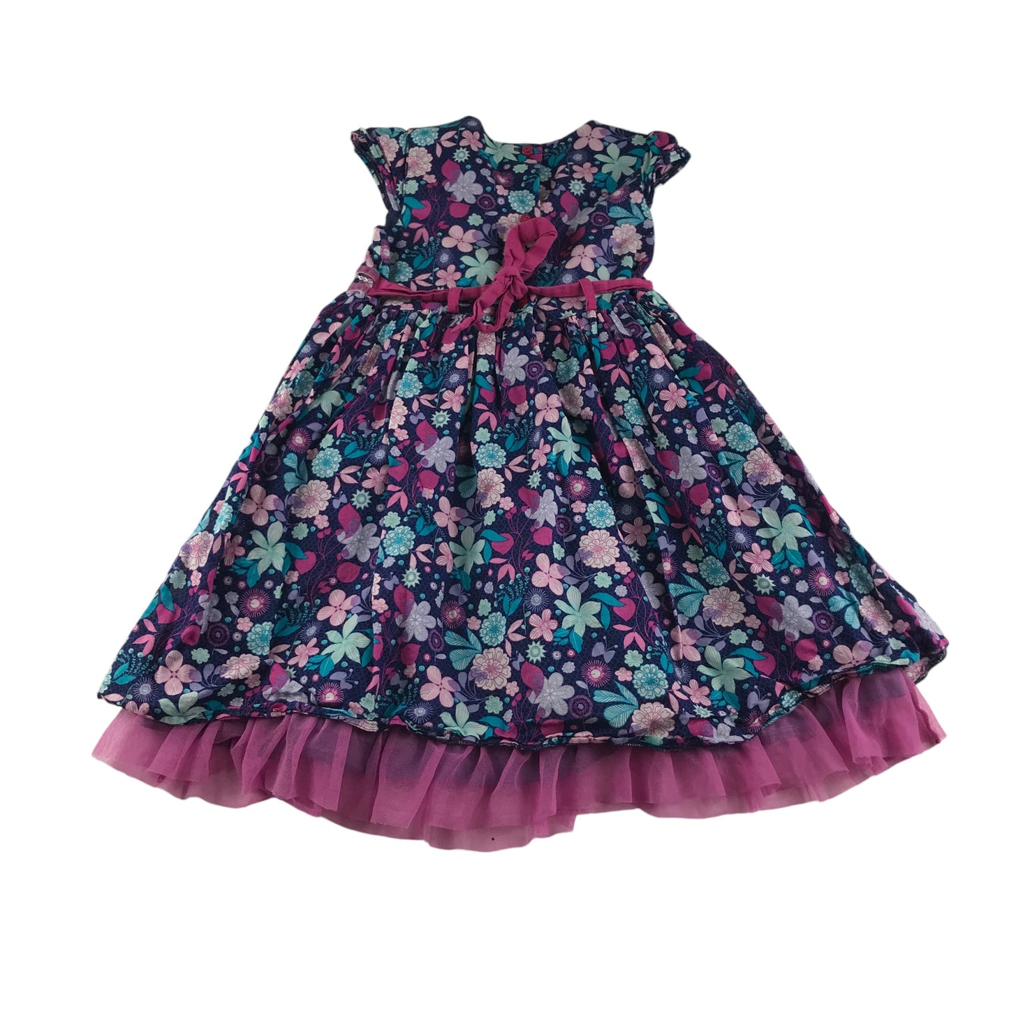 M&S dress 6-7 years blue and pink floral layered cotton