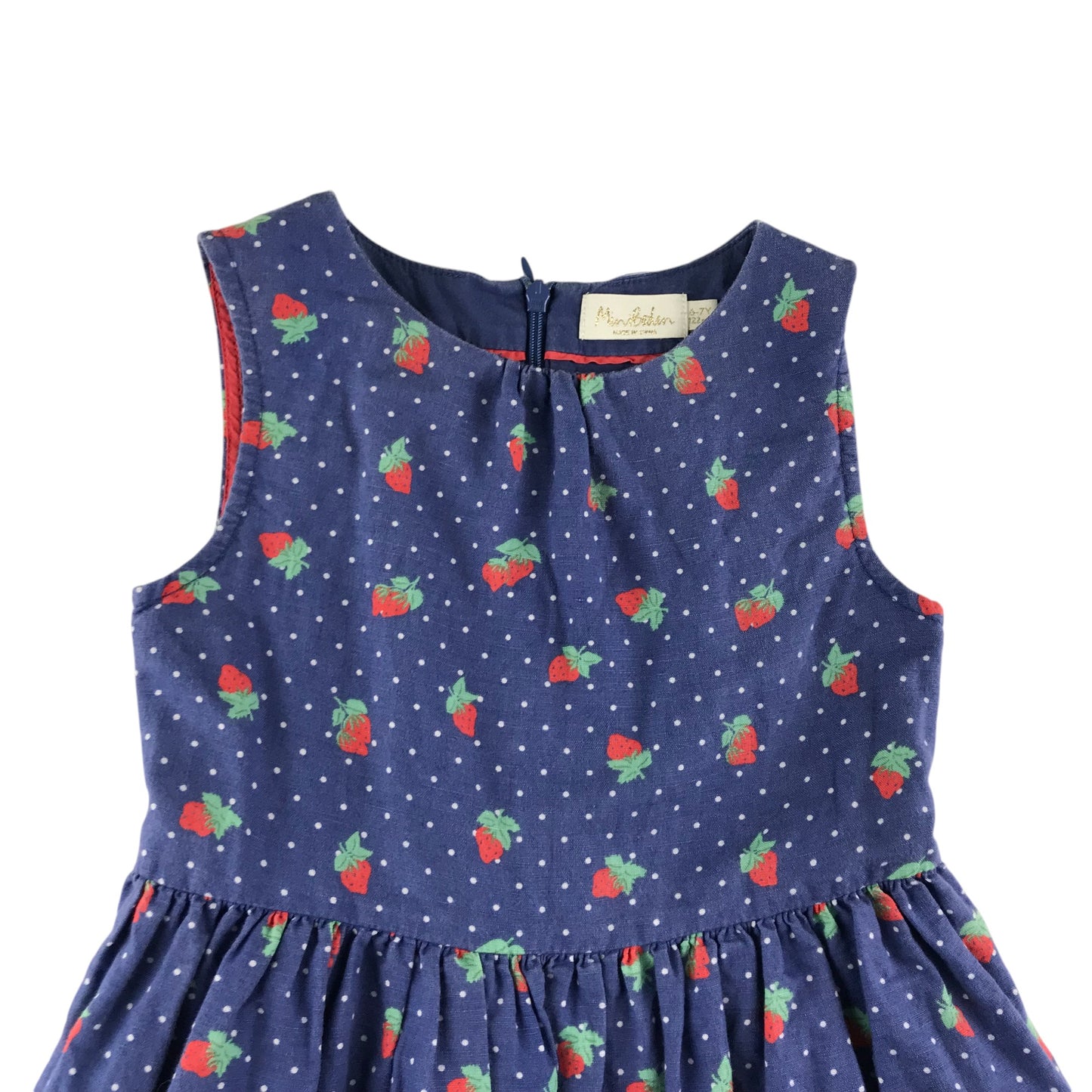 Mini Boden dress 6-7 years navy blue strawberries cotton