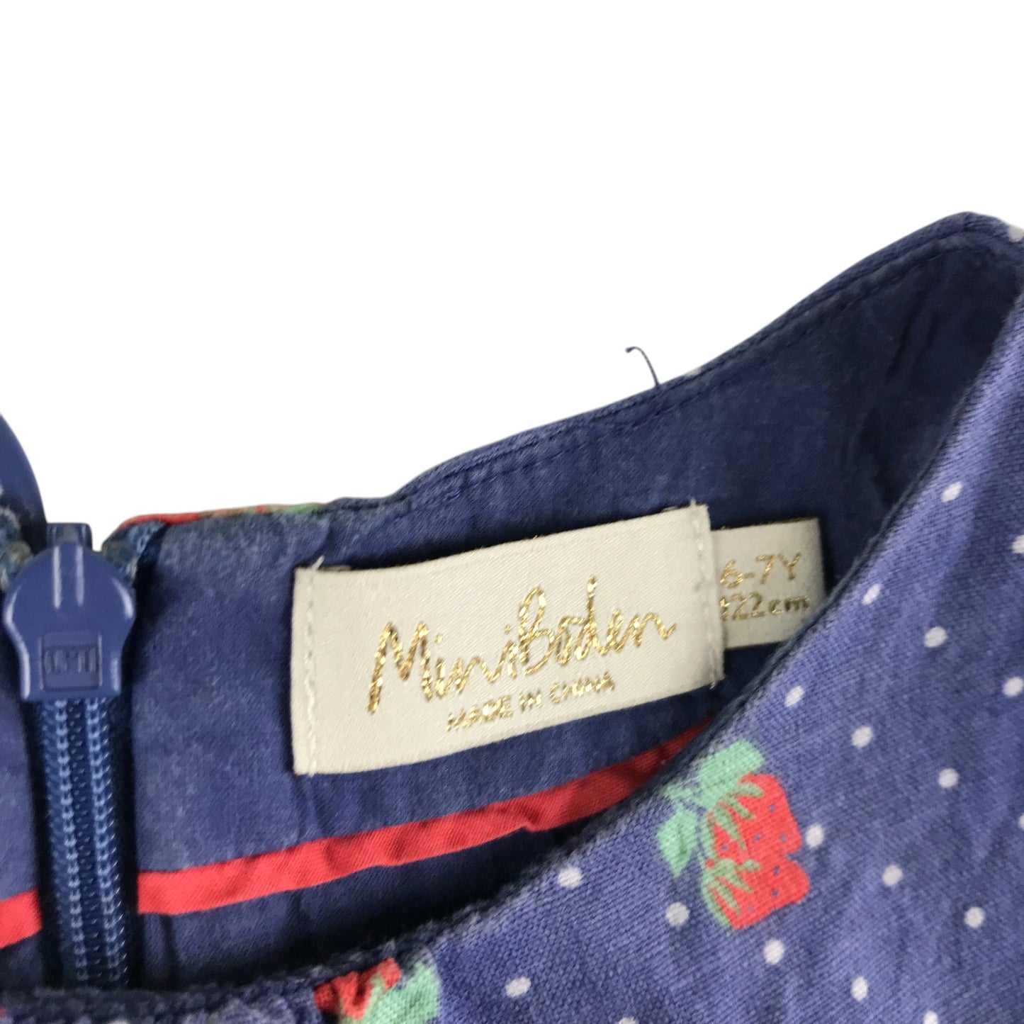 Mini Boden dress 6-7 years navy blue strawberries cotton