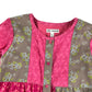 M&S dress 6-7 years pink and brown panelled floral long sleeve cotton