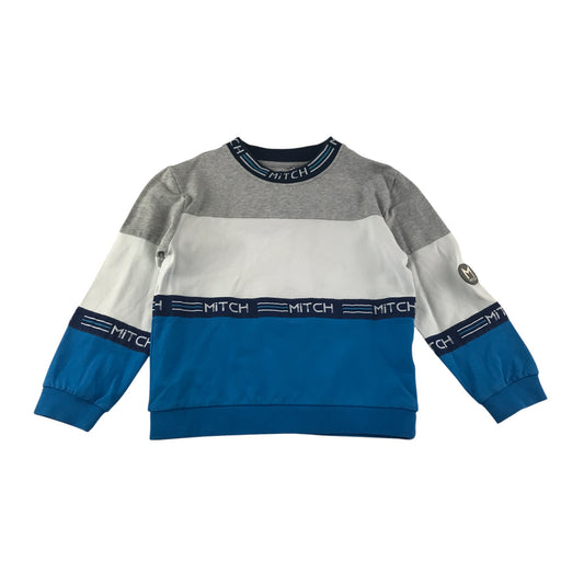Mitch & Son sweater 5-7 years blue white and grey panelled crew neck