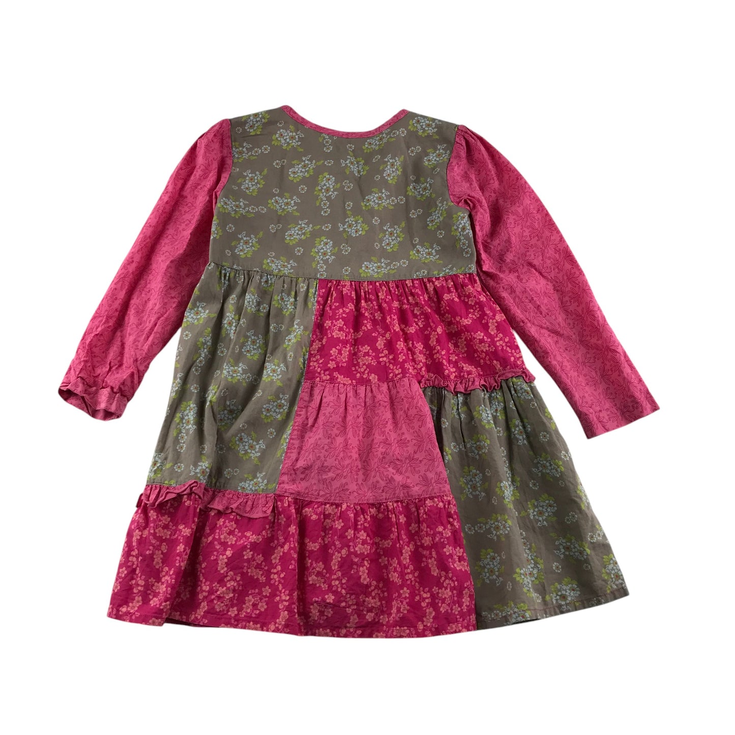 M&S dress 6-7 years pink and brown panelled floral long sleeve cotton