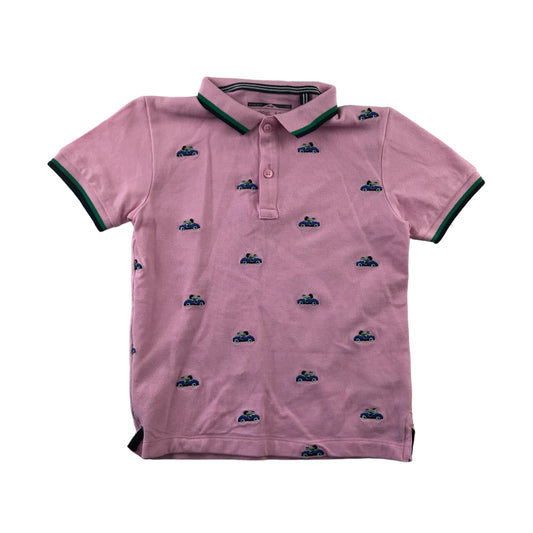 Next Polo Shirt Age 4 Pink Embroidered Car Print Cotton