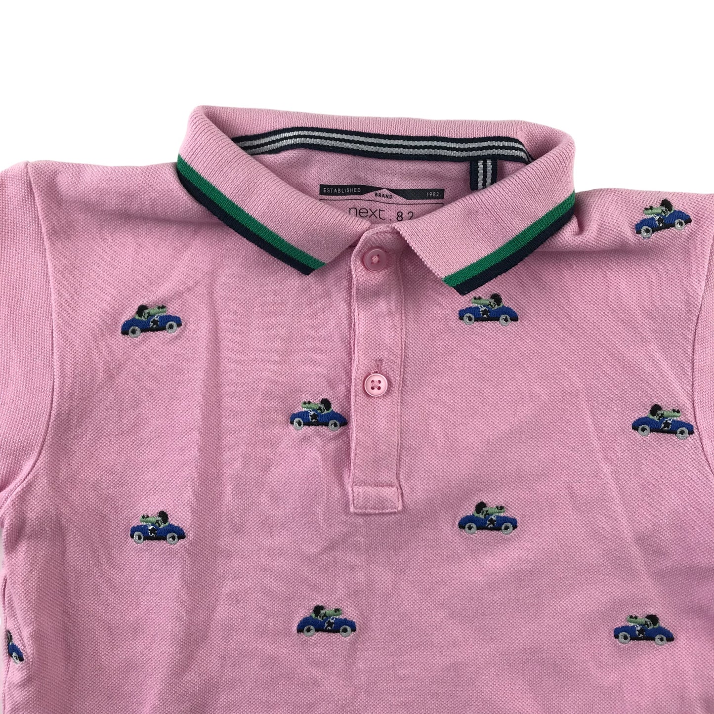 Next Polo Shirt Age 4 Pink Embroidered Car Print Cotton