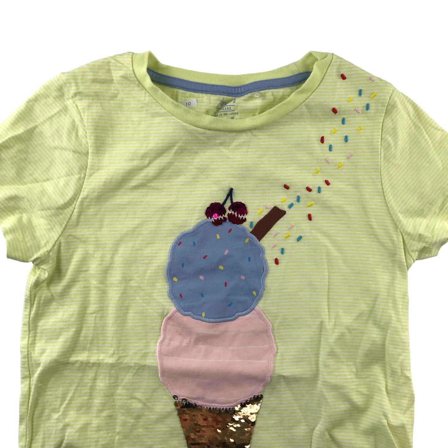 Joules T-Shirt Age 10 Yellow Sequin Ice Cream Design Cotton