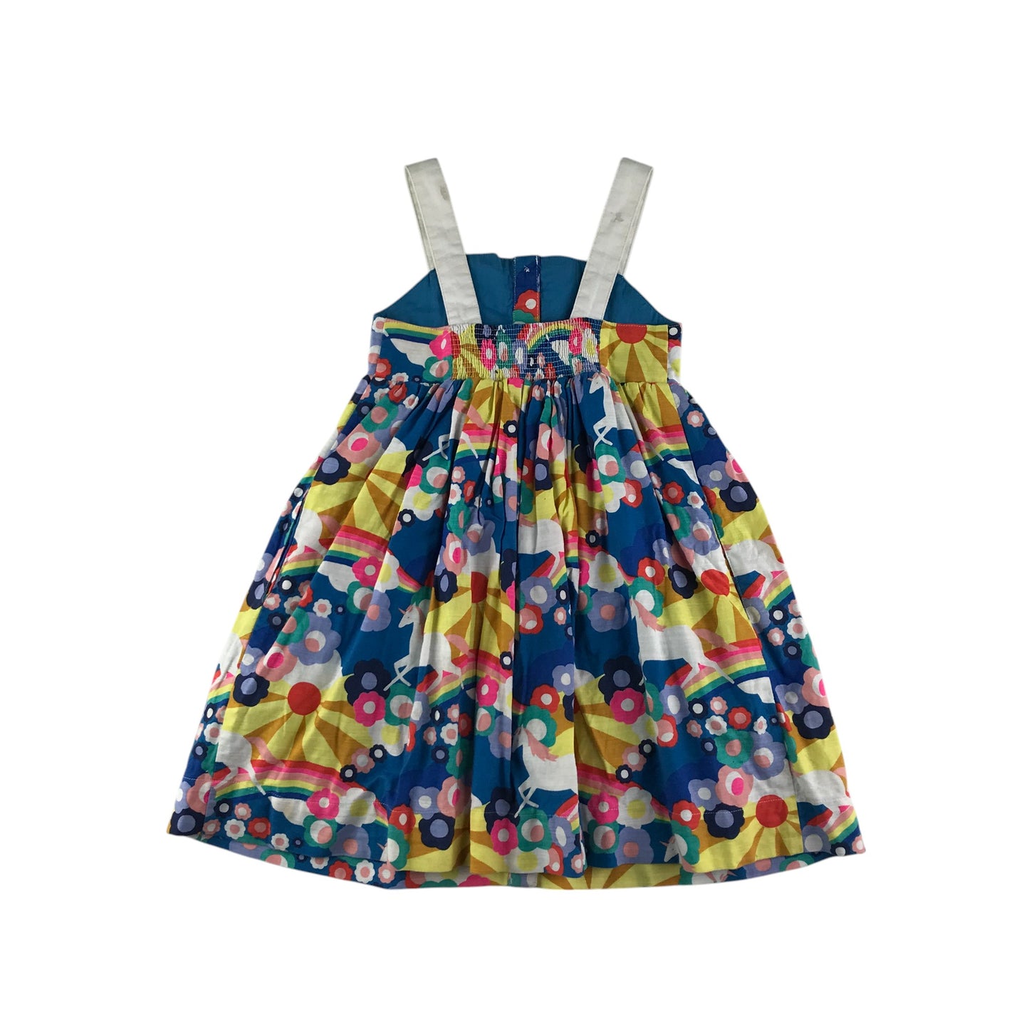 Mini Boden dress 6-7 years blue multicolour graphic print cotton