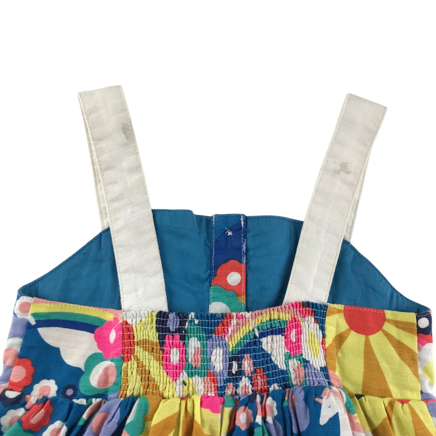 Mini Boden dress 6-7 years blue multicolour graphic print cotton