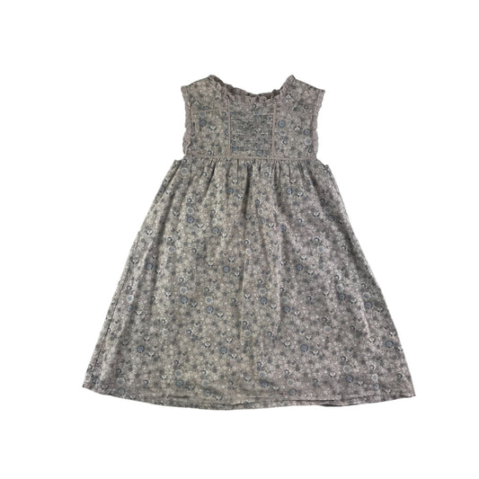 Dombi dress 6-7 years light greyish beige and blue floral sleeveless cotton