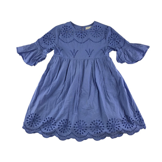 Zara dress 9-10 years blue 3/4 sleeve embroidered cotton