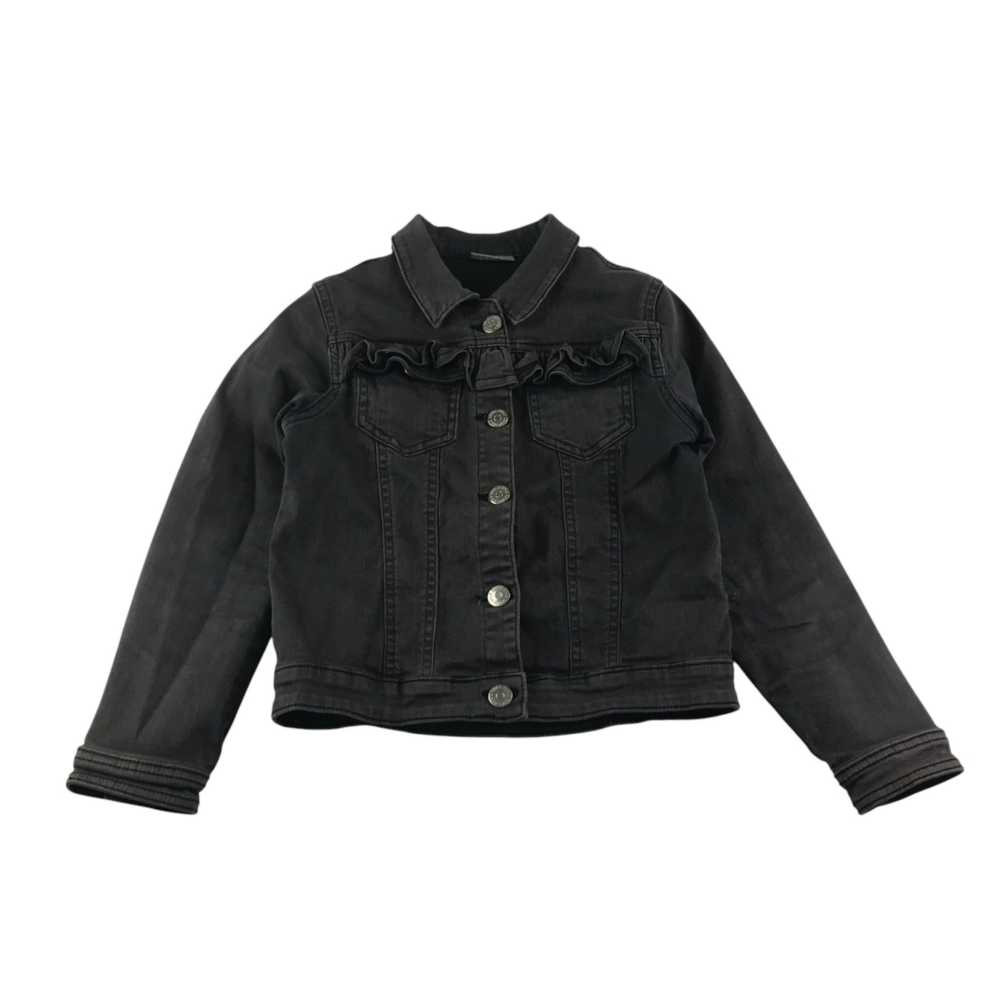 Matalan denim jacket 8-9 years charcoal grey with frilled details
