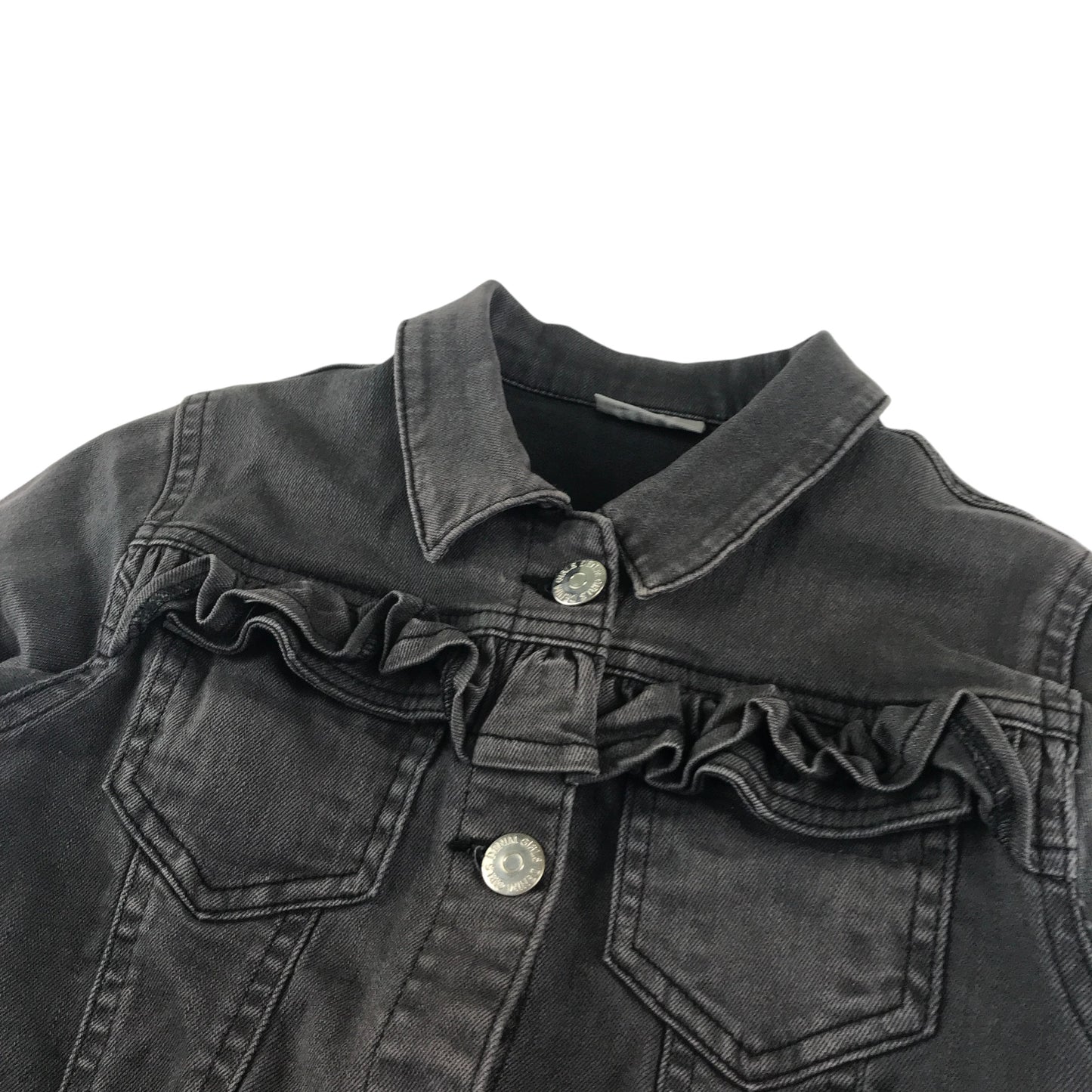 Matalan denim jacket 8-9 years charcoal grey with frilled details
