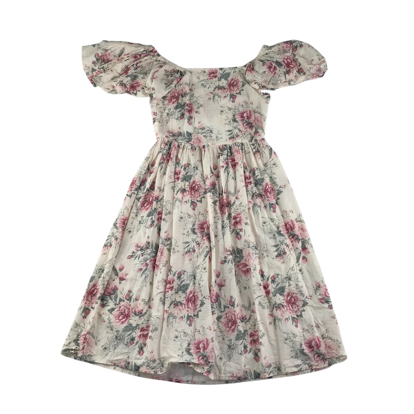 Next dress 11-12 years natural white and pink floral classic vintage style cotton