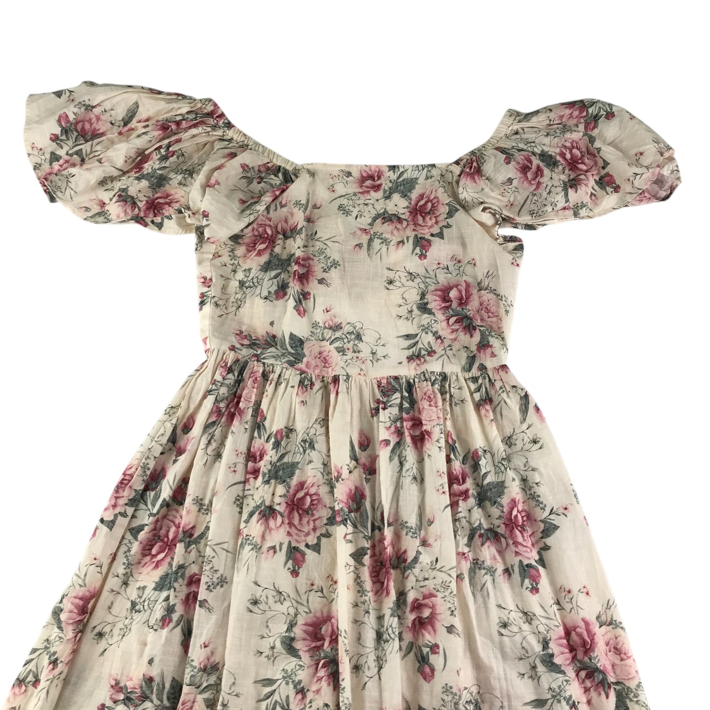 Next dress 11-12 years natural white and pink floral classic vintage style cotton