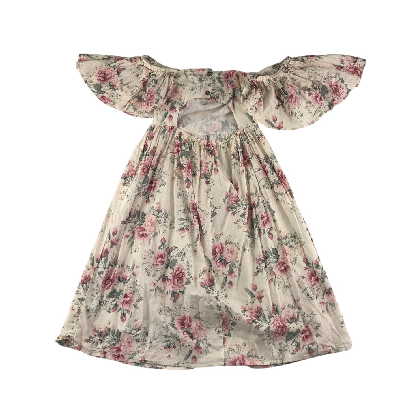 Next dress 11-12 years natural white and pink floral classic vintage style cotton