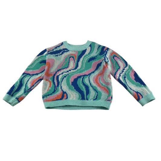 H&M jumper 7-8 years blue wavy graphic design knitwear